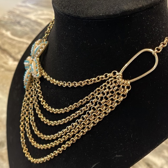 Banana Republic statement necklace layered chain floral gold star - Picture 3 of 4